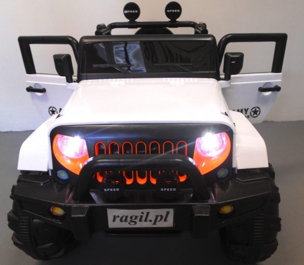 Obrazek produktu Duży Jeep X3 4×4 biały Miękki Fotelik Pilot 2.4G Wolny Start 7ah + Bujak