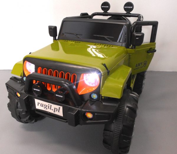 Obrazek produktu Duży Jeep X3 4×4 zielony Miękki Fotelik Pilot 2.4G Wolny Start 7ah + Bujak